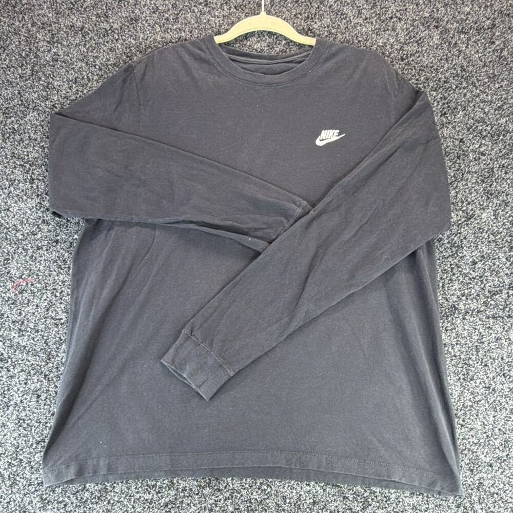 Nike The Nike Tee Men's Black Logo Crew Neck Long Sleeve Cotton Knit XL